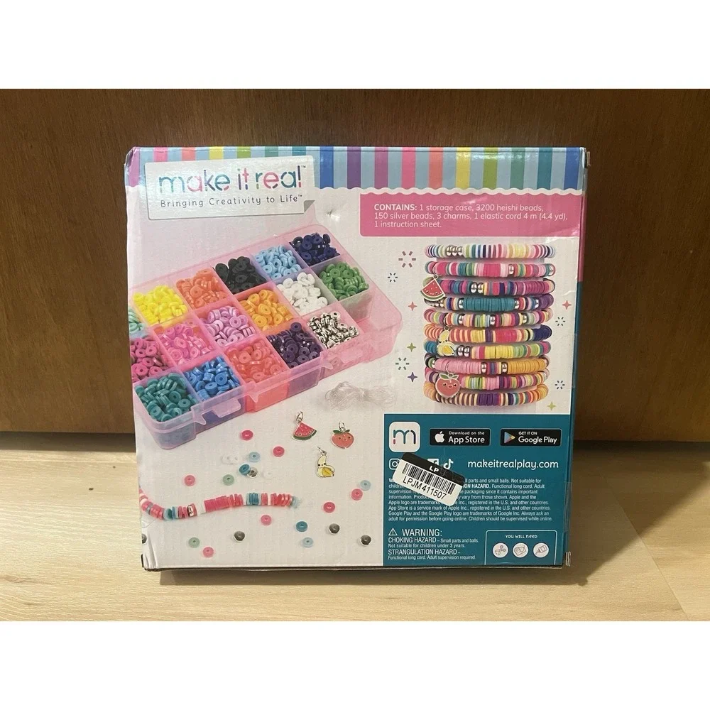 Make It Real Heishi Beads Craft Case Set‎ 3356 Pcs Elastic Cord & Charms DIY Kit